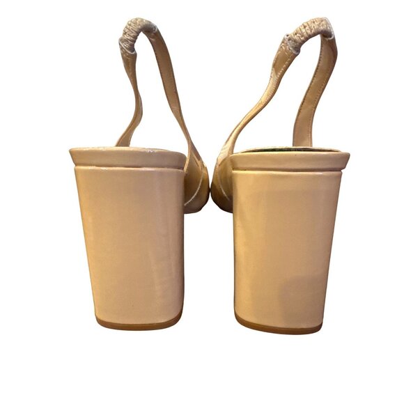 Marc Fisher LTD Pumps Nude Beige Patent Slingback Block Heel Sz 8.5M Square Toe - Picture 8 of 12